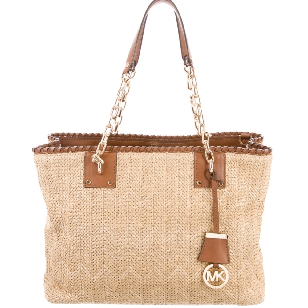 Micheal Kors Rosalie Straw & Leather Tote